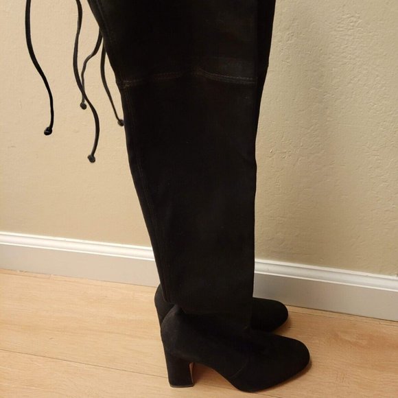 STUART WEITZMAN Black Suede OTK Over The Knee Kirstie Boots 90 Leather 4.5 34.5 - Picture 5 of 6